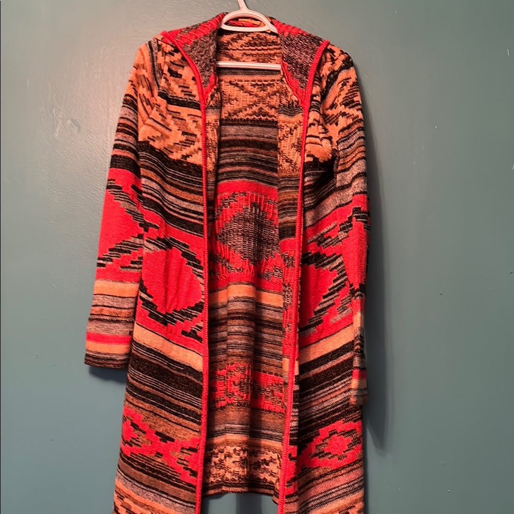 Wrangler Red and Black Geometric Cardigan Sweater EUC. Size S